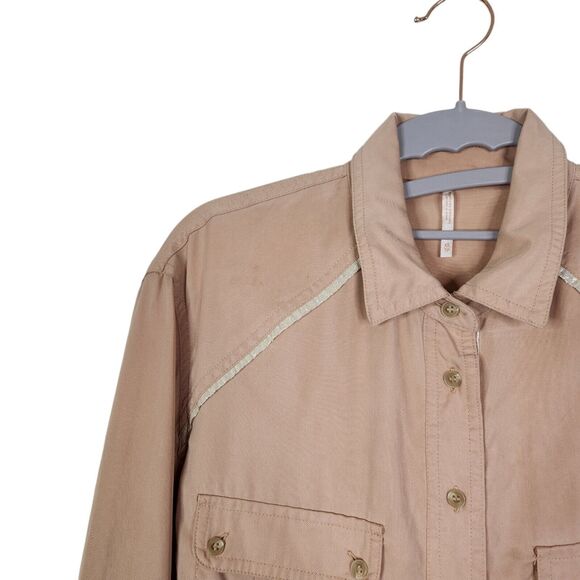 FREE PEOPLE Top Womens XS Blush Pink Metallic Off Campus Button Down‎ Shirt - Picture 4 of 8